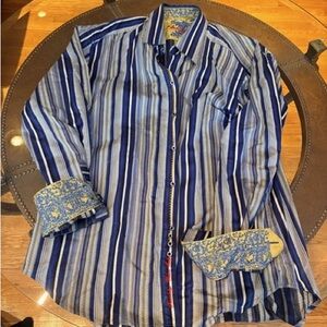 Robert Graham Blue and White Striped Shirt
